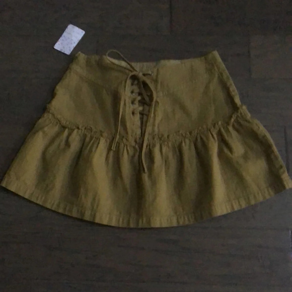 Free People Positano Lace up back mini skirt Sz 10 olive green New with Tags - Picture 6 of 10
